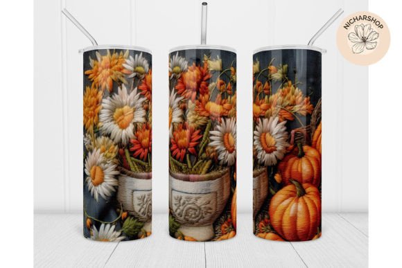 20oz Pumpkin Embroidery Autumn Tumbler