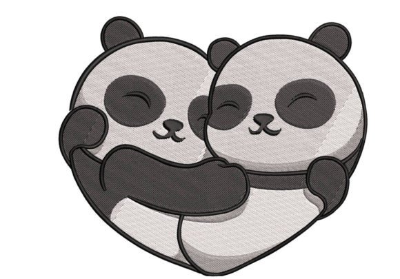 Adorable Hugging Panda Embroidery