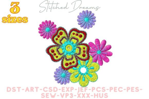 Colored Flowers Embroidery Design