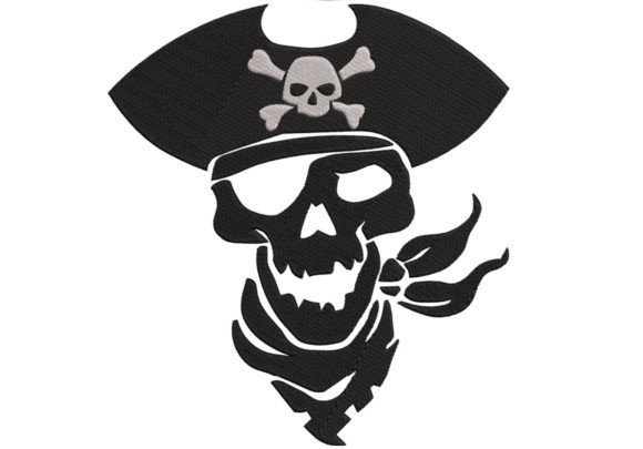 Dynamic Pirate Skull Embroidery Design