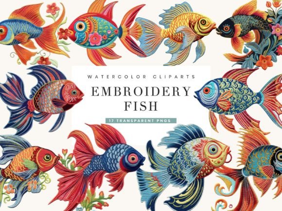 Embroidery Fish Clipart Bundle