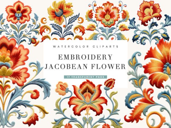 Embroidery Jacobean Flower Clipart