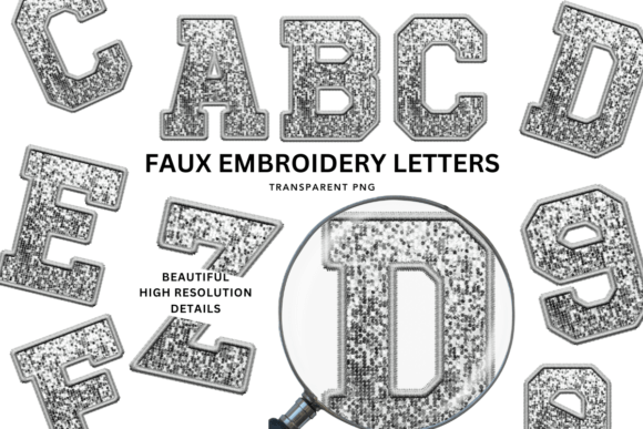 Faux Embroidery Sequin Alphabet PNG