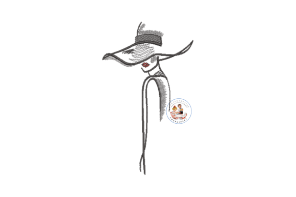 Lady with Stylish Hat Machine Embroidery