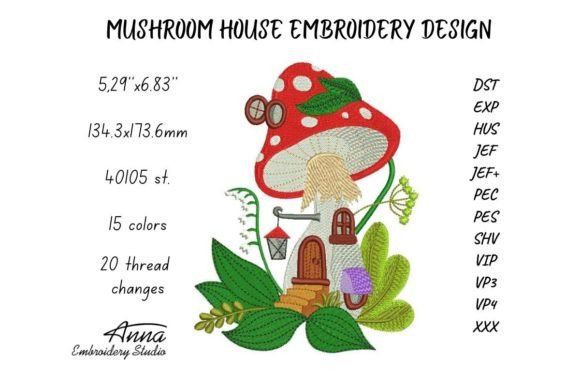 Mushroom House Embroidery Design